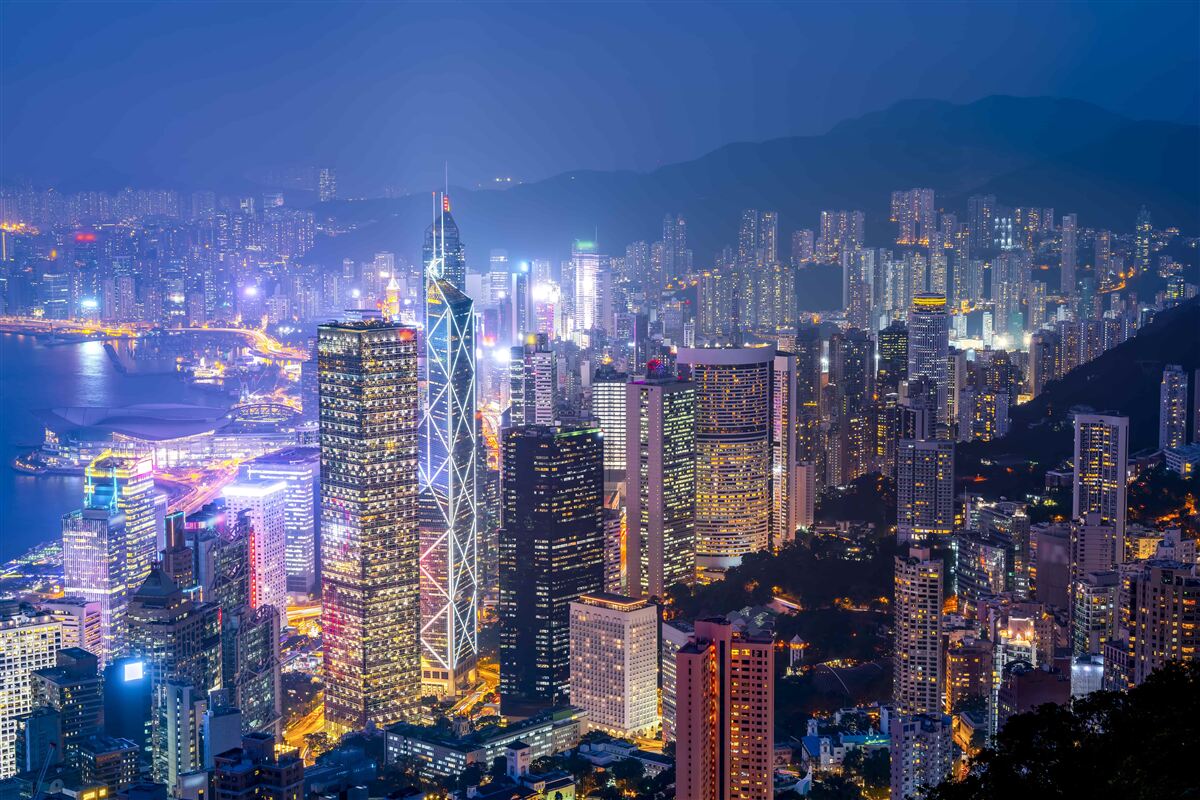 Fototapet vedere panoramică a orașului hong kong noaptea din turnul de observație