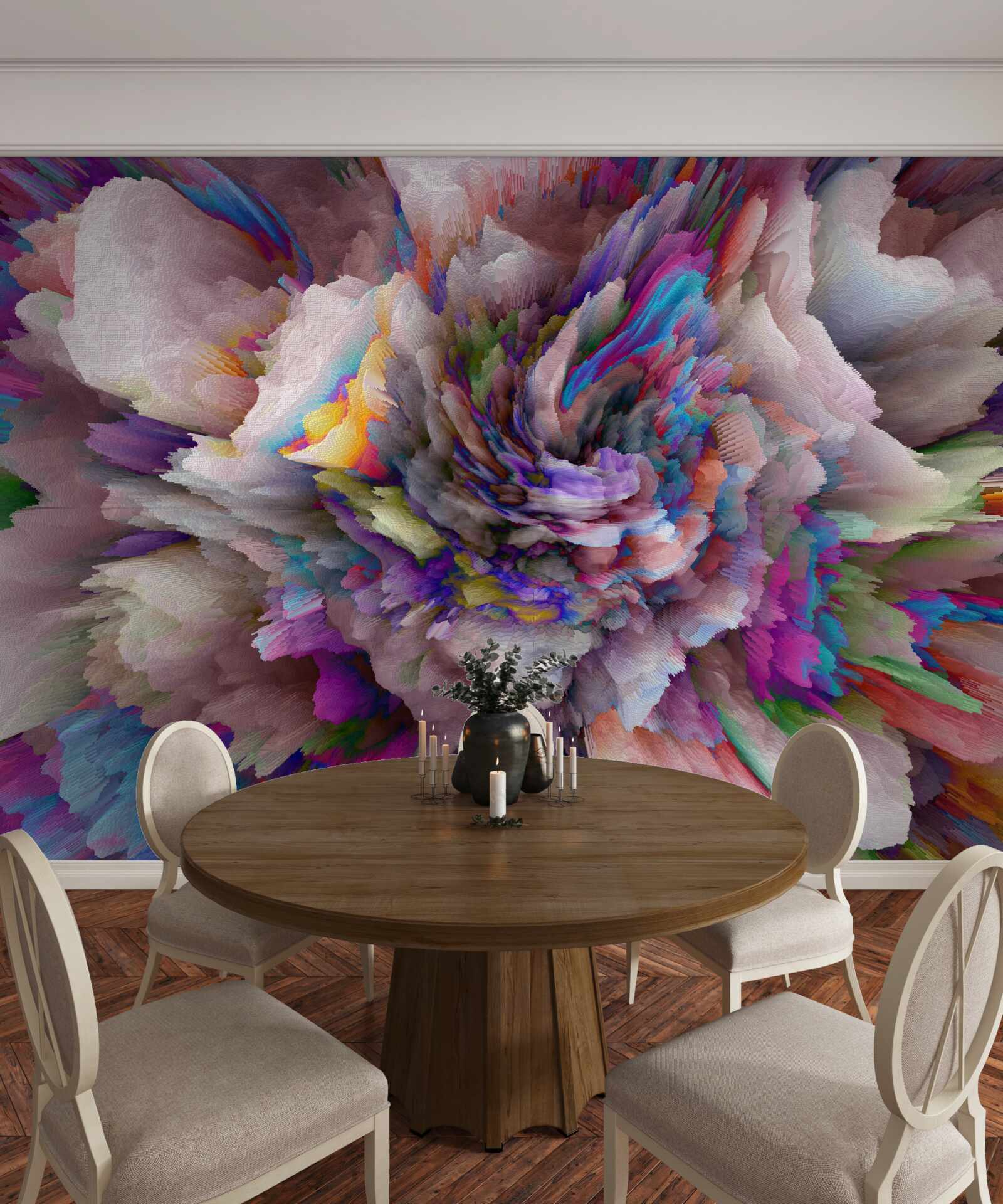 Fototapet floare cu nuanțe abstracte de curcubeu