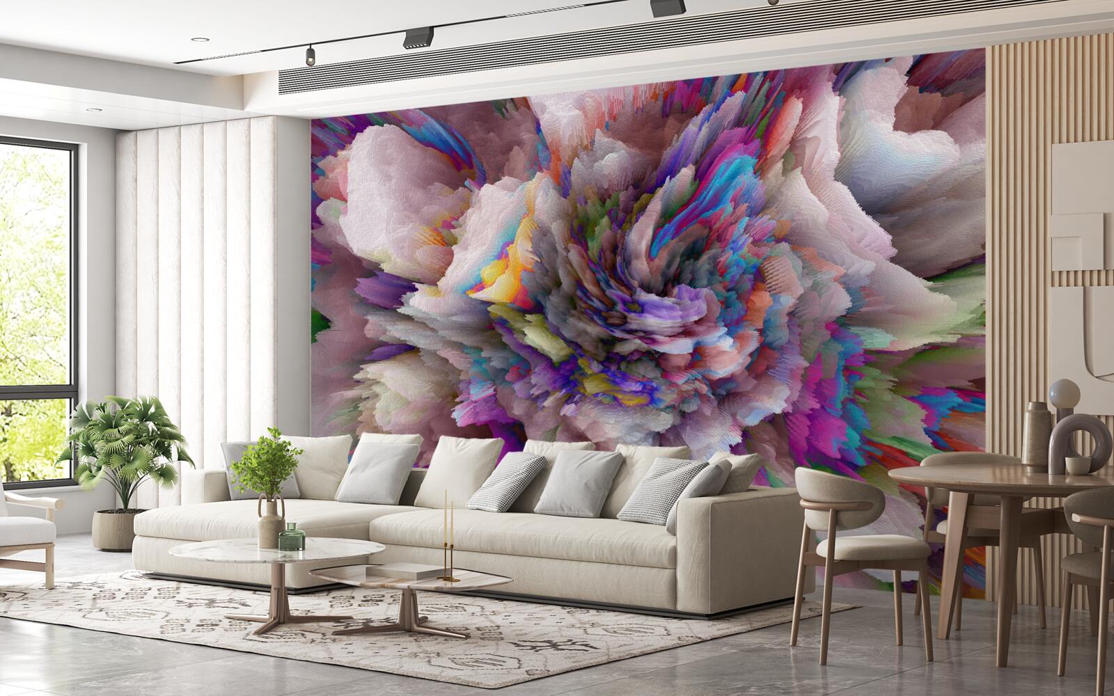 Fototapet floare cu nuanțe abstracte de curcubeu