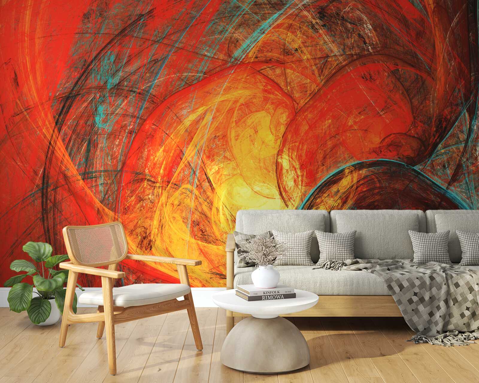 Fototapet centrul din aur este decorat cu fractali bogat colorați