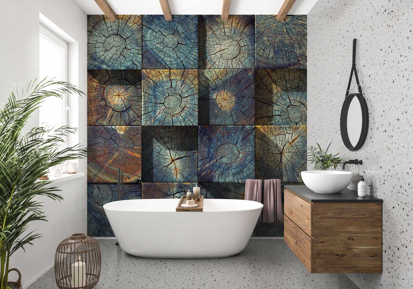 Fototapet un obiect artistic realizat din resturi de copaci
