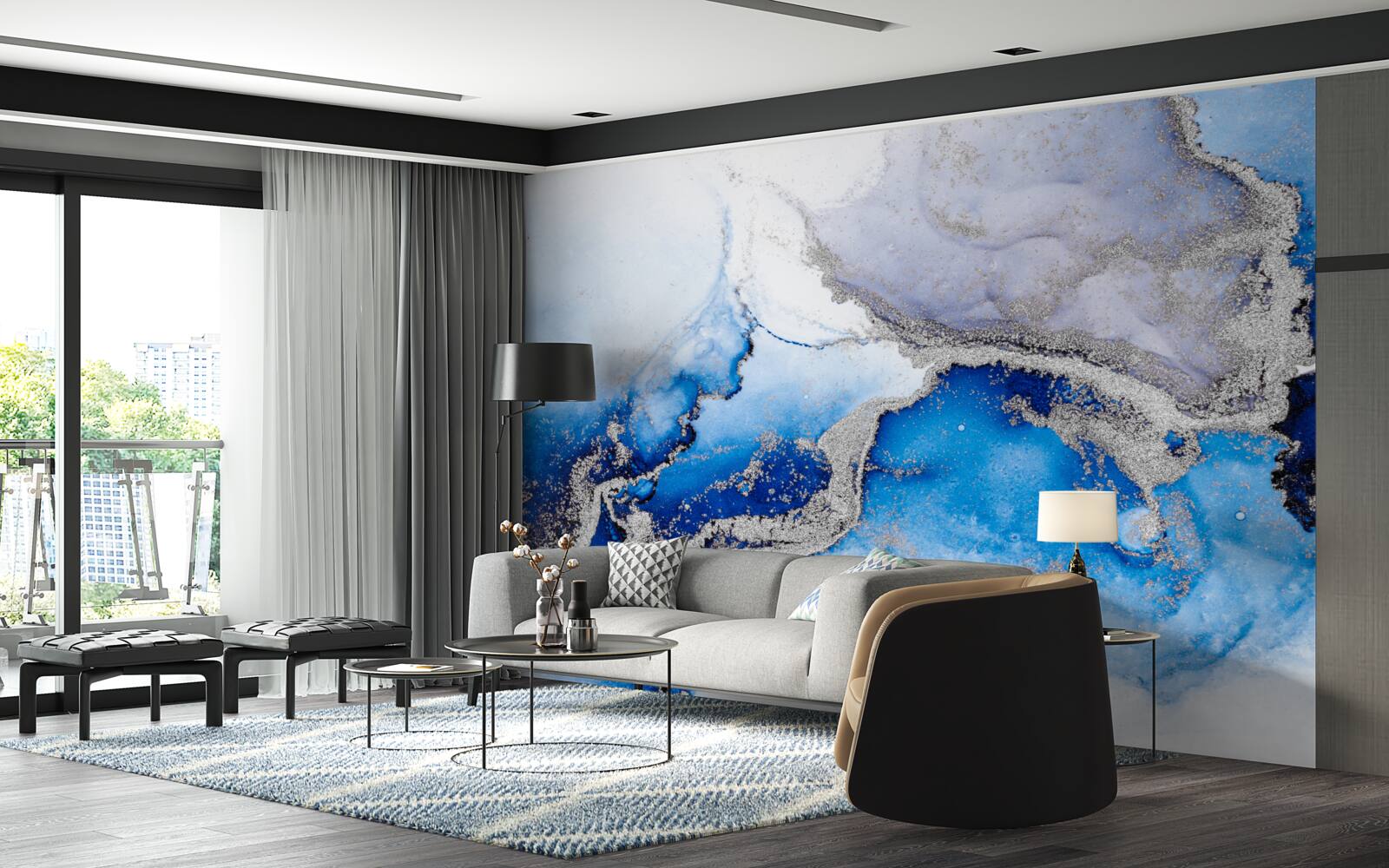 Fototapet fundal abstract extravagant într-o nuanță albastră