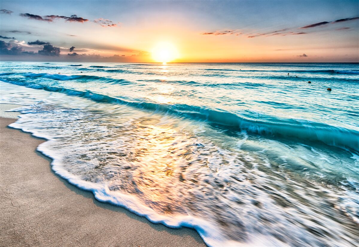 Fototapet apus de soare valuri pe mare