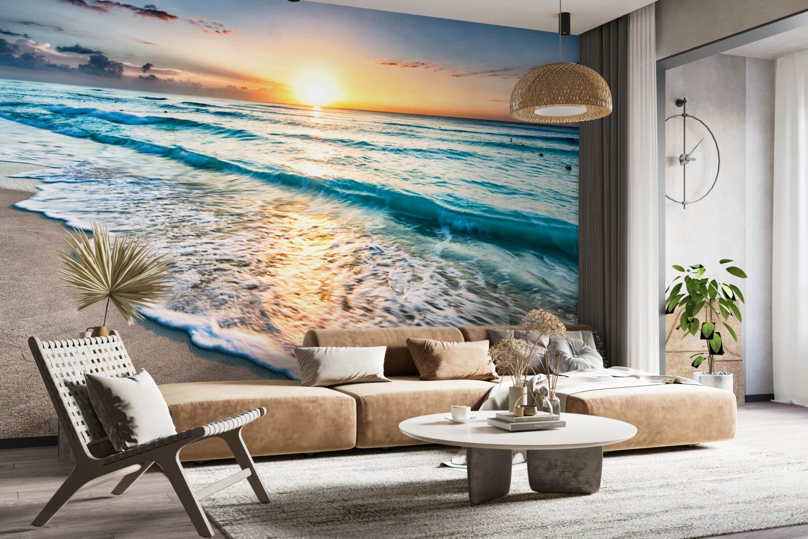 Fototapet apus de soare valuri pe mare