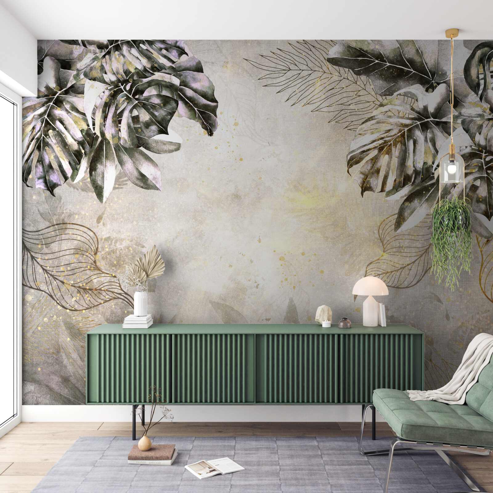 Fototapet compoziția de toamnă include frunze mari de monstera