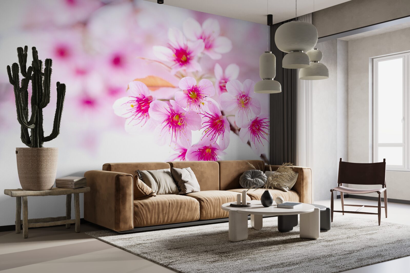 Fototapet roz sakura ramură floare