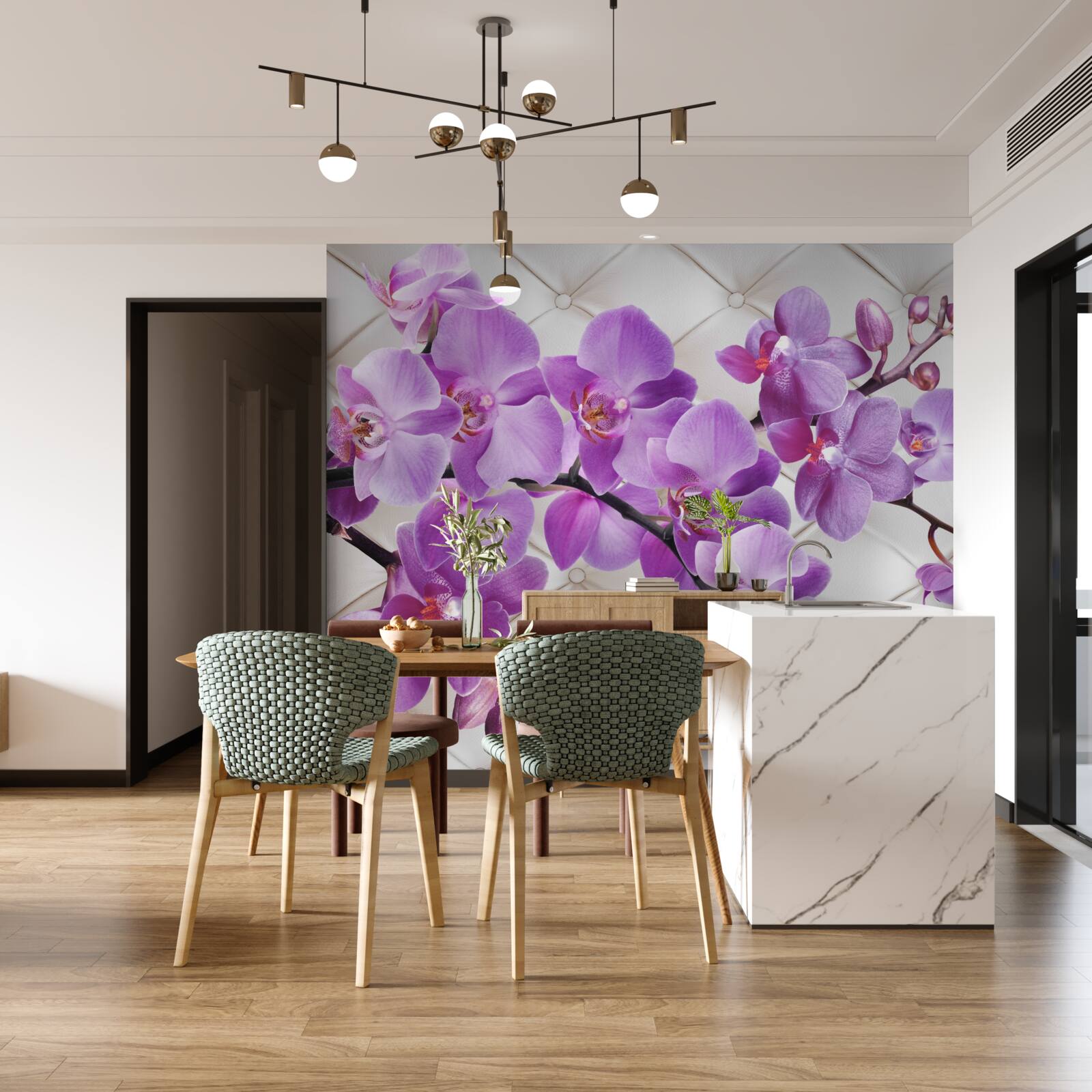 Fototapet textura include ramuri de orhidee liliac