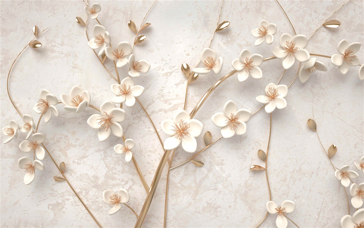 Fototapet mai multe ramuri cu flori albe de magnolie