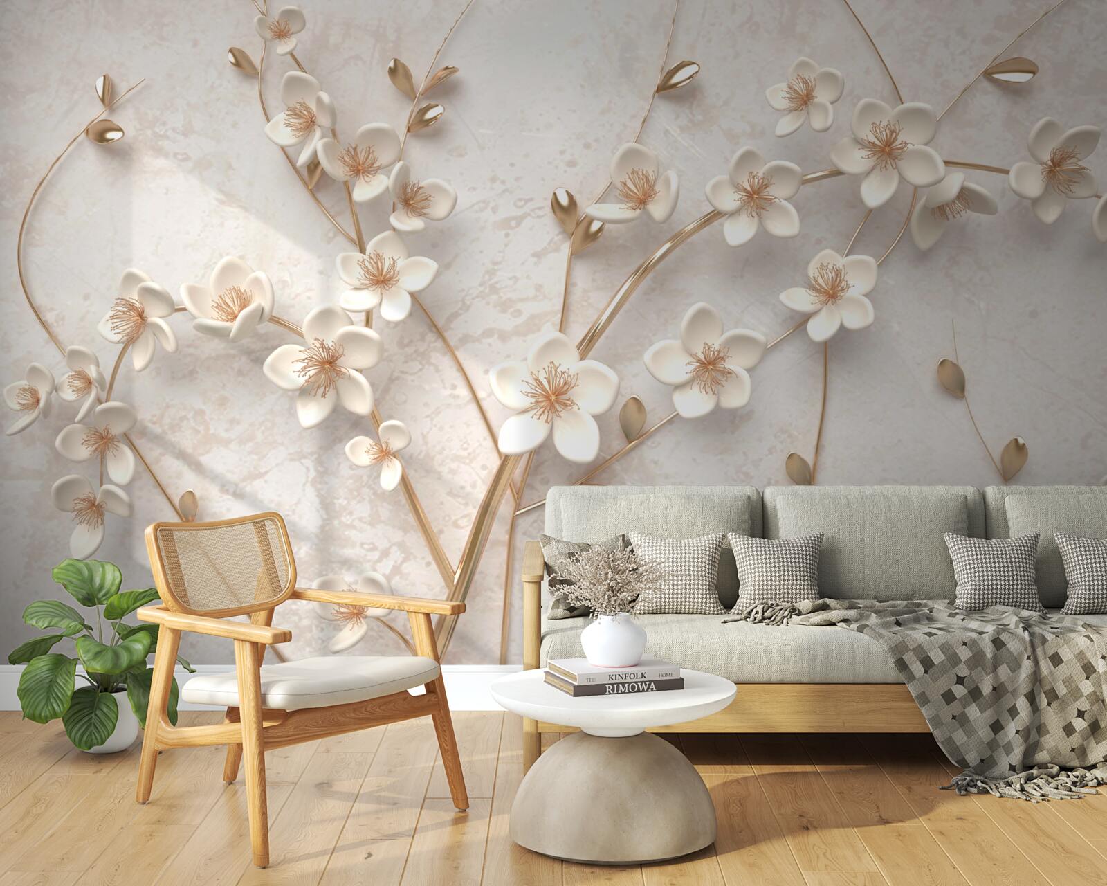 Fototapet mai multe ramuri cu flori albe de magnolie