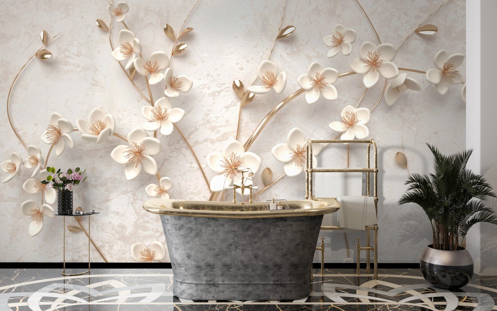 Fototapet mai multe ramuri cu flori albe de magnolie