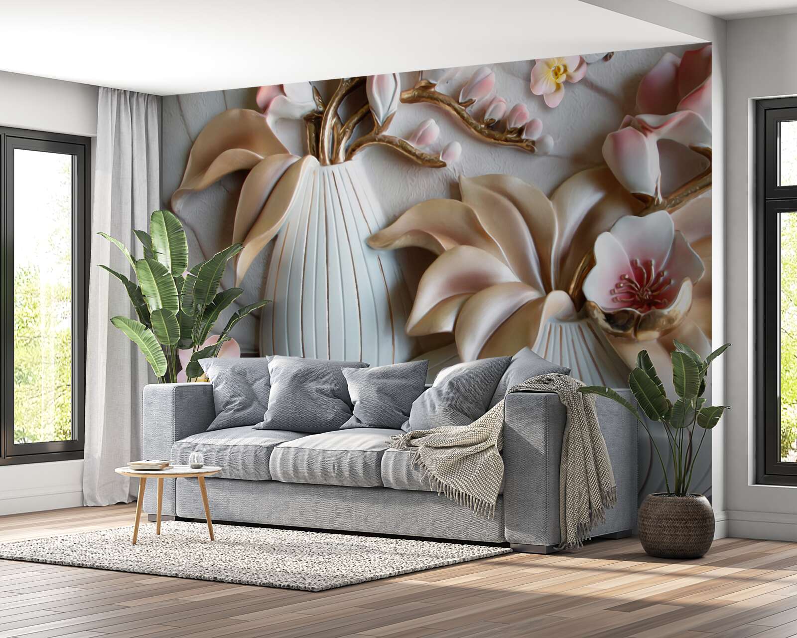 Fototapet diverse vaze albe pentru orhidee