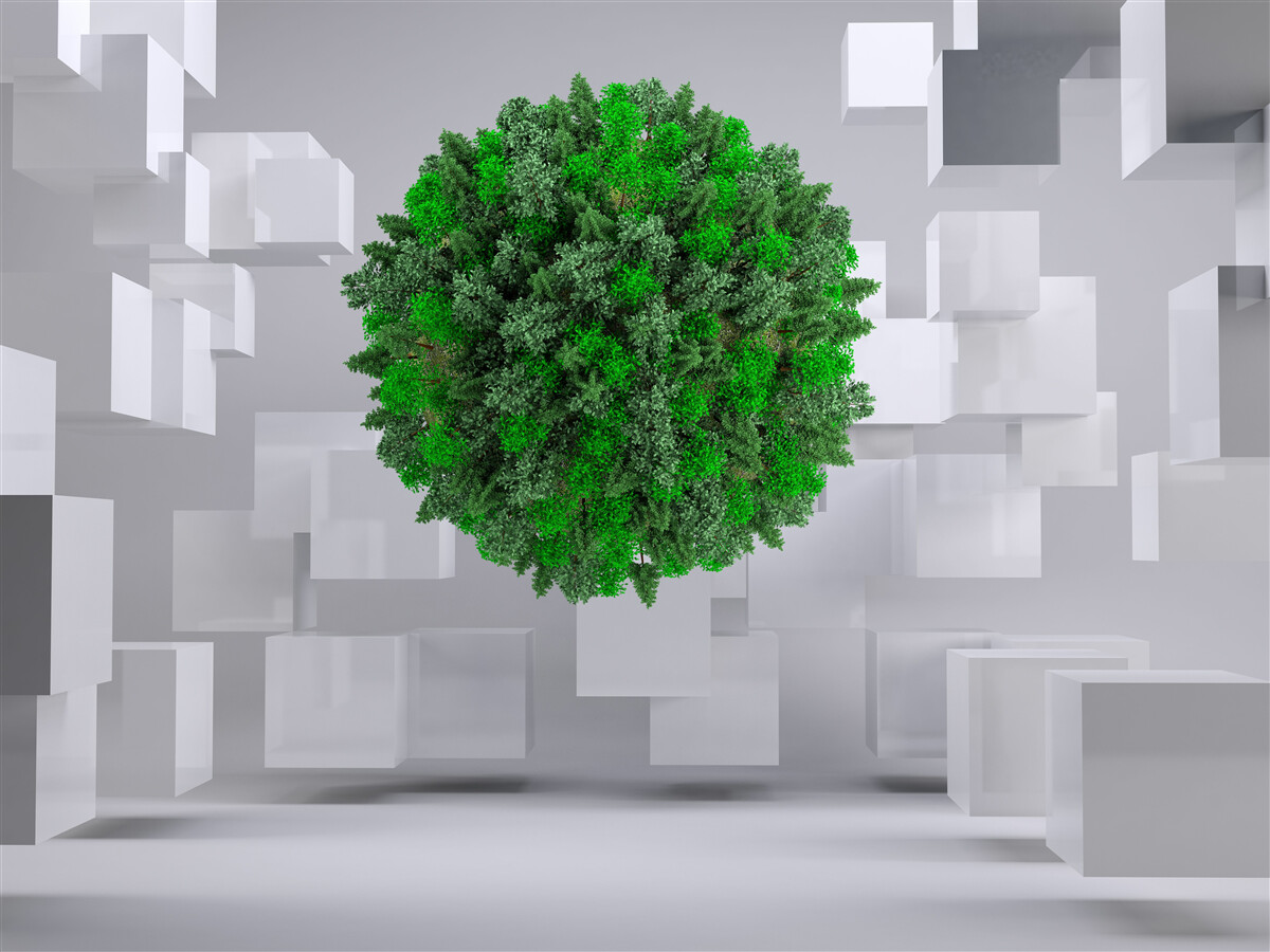 Fototapet hartă geometrică acoperită cu o mantie verde de plante