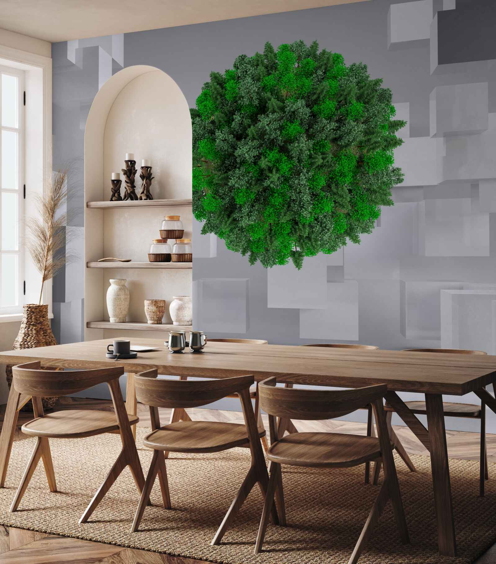 Fototapet hartă geometrică acoperită cu o mantie verde de plante