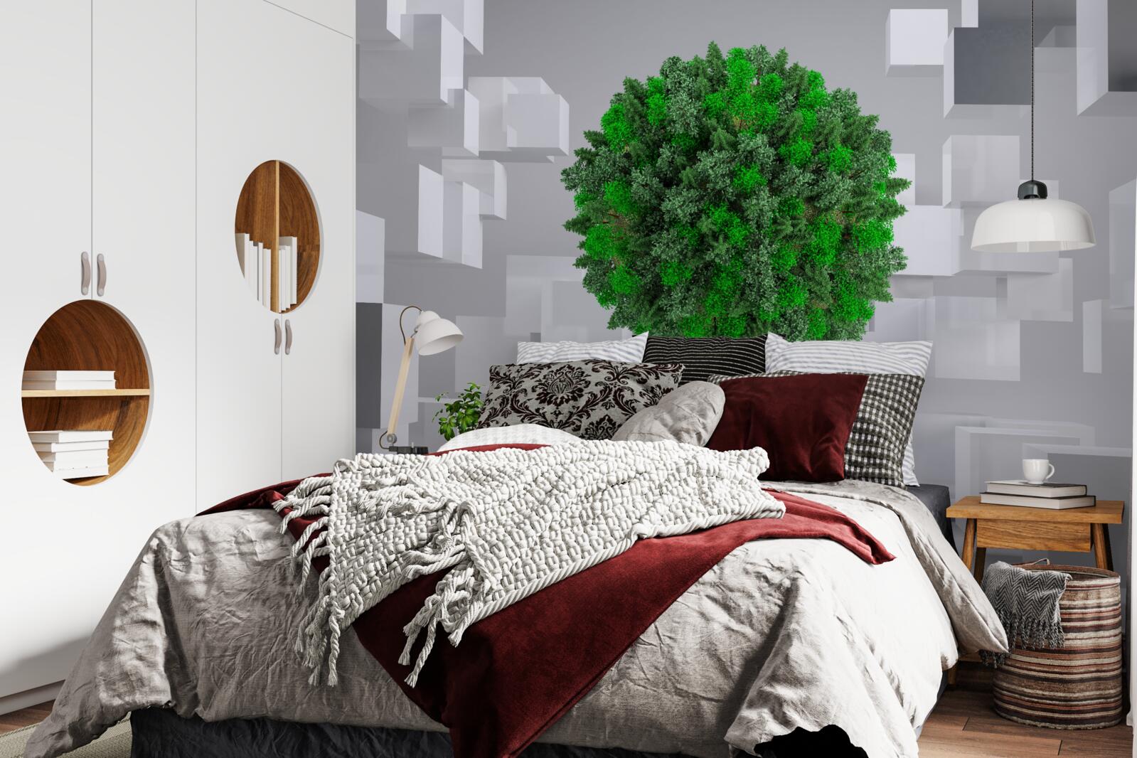Fototapet hartă geometrică acoperită cu o mantie verde de plante