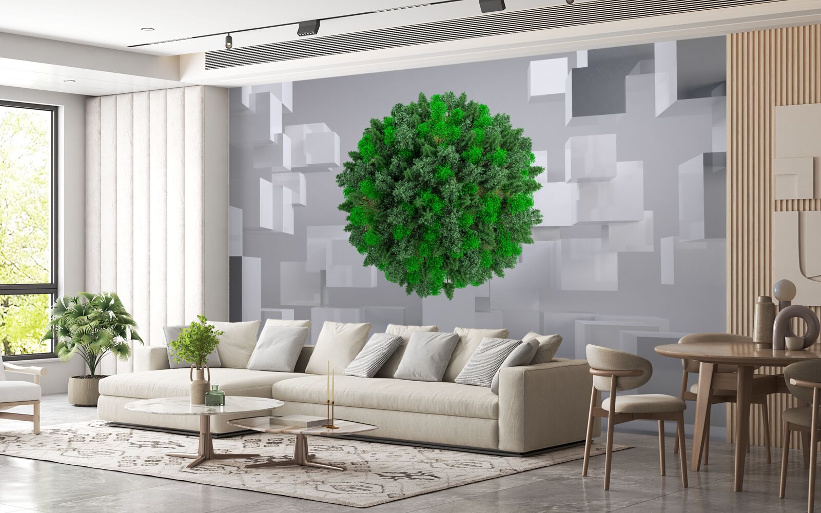 Fototapet hartă geometrică acoperită cu o mantie verde de plante
