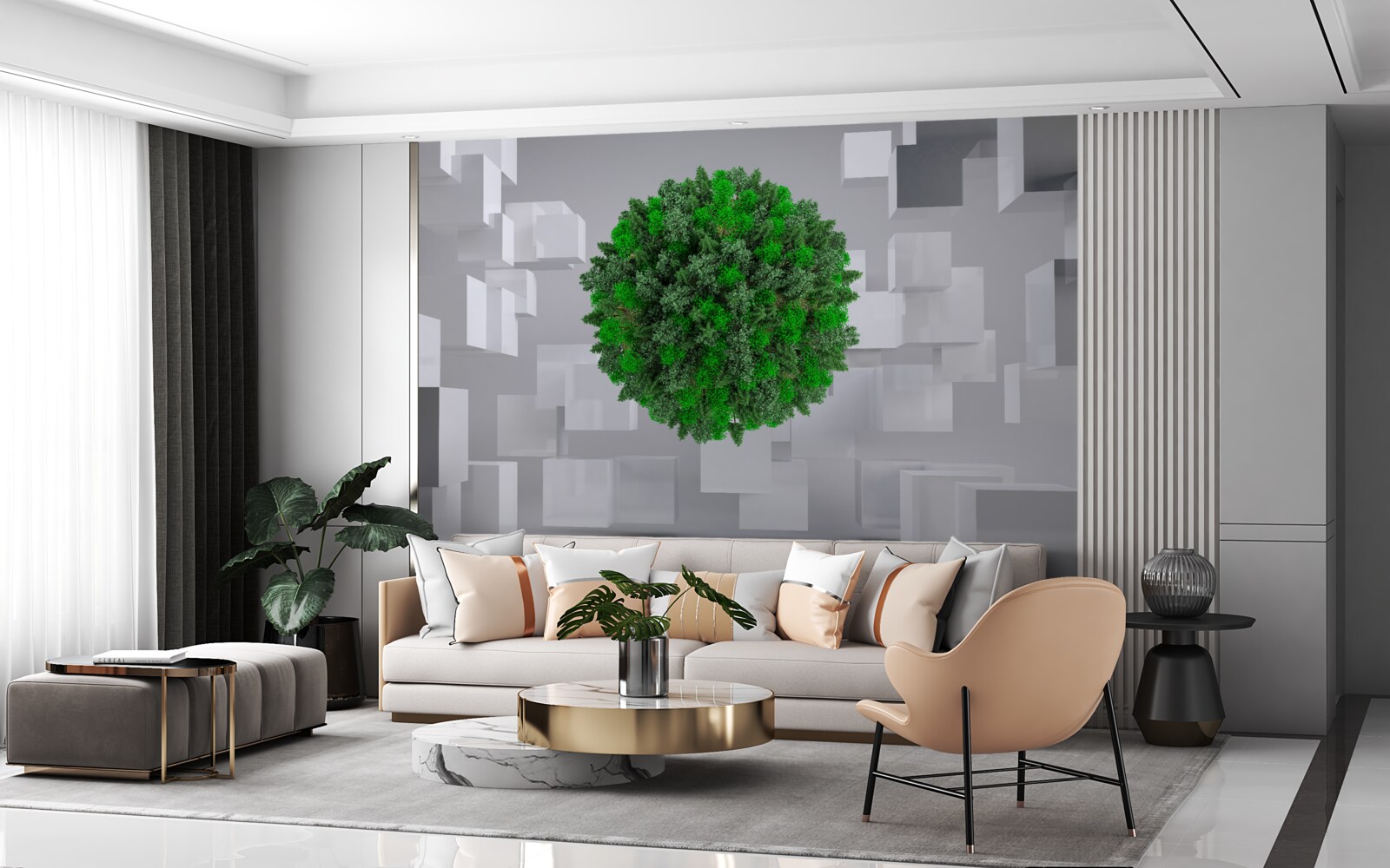 Fototapet hartă geometrică acoperită cu o mantie verde de plante