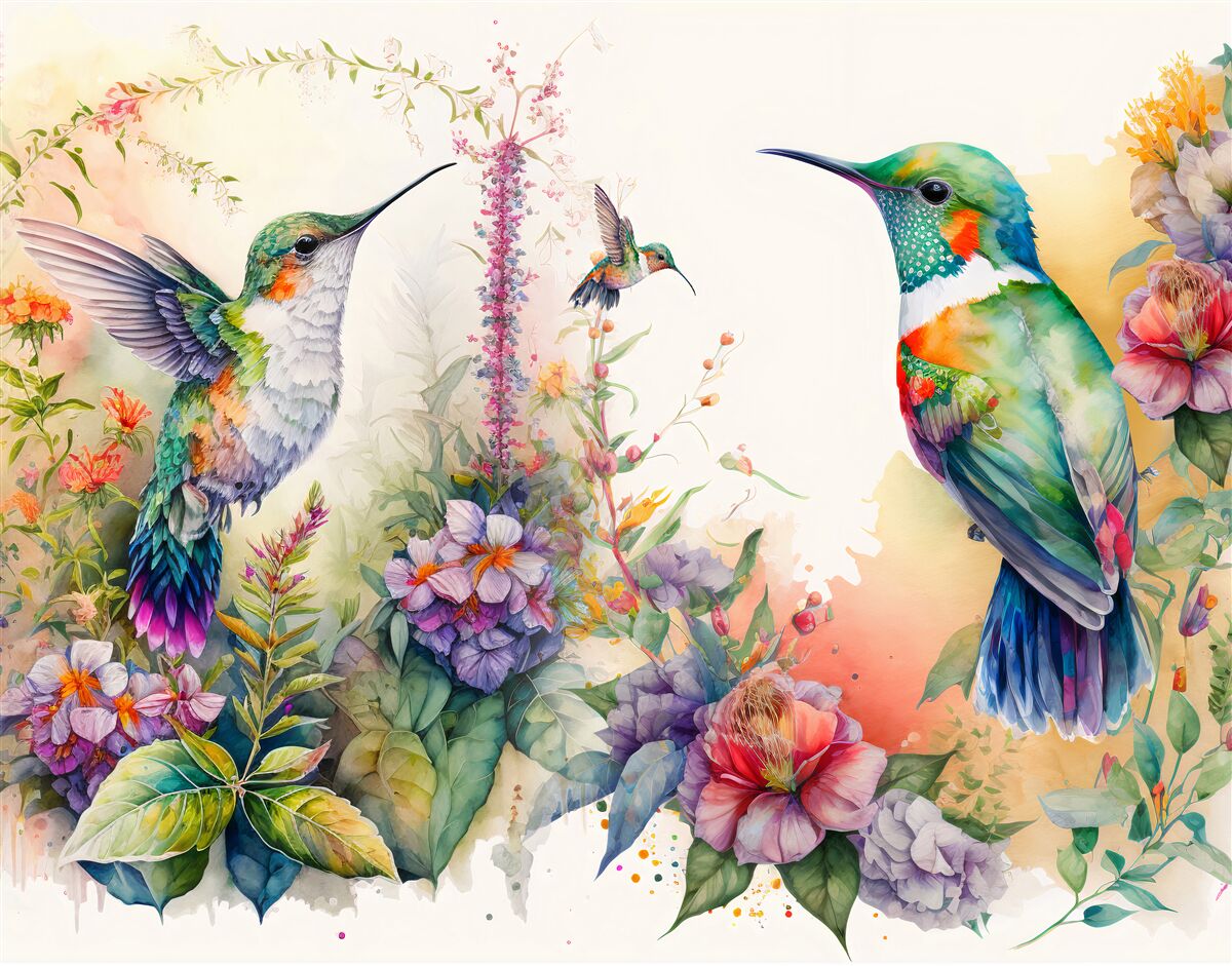 Fototapet păsările colibri comunică prin culori