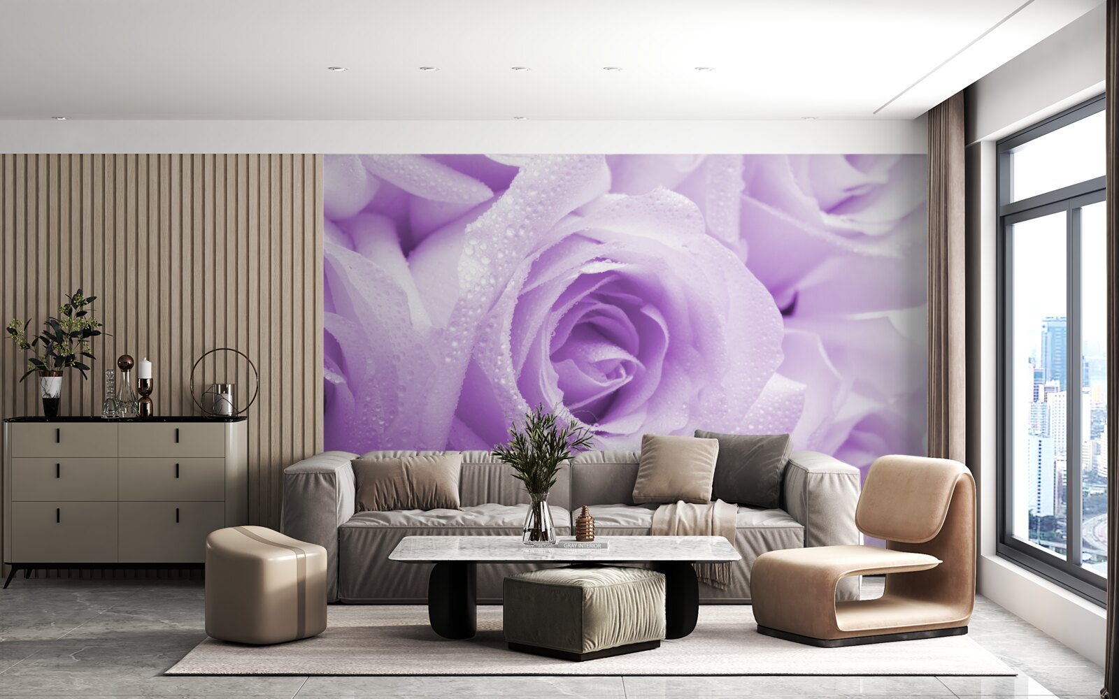 Fototapet prim-plan de flori roz liliac