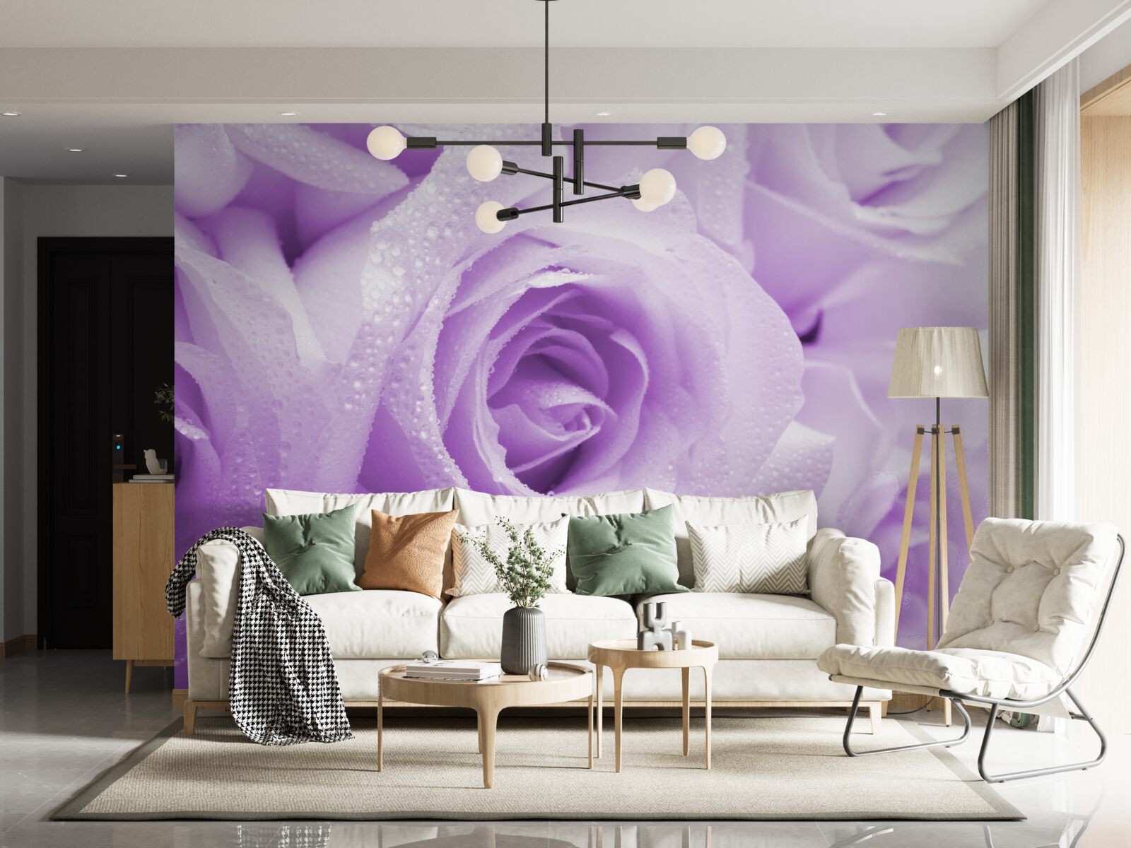 Fototapet prim-plan de flori roz liliac