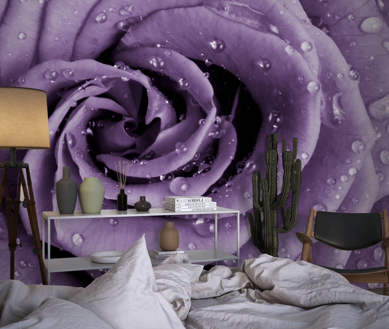 Fototapet roua dimineții pe un trandafir violet