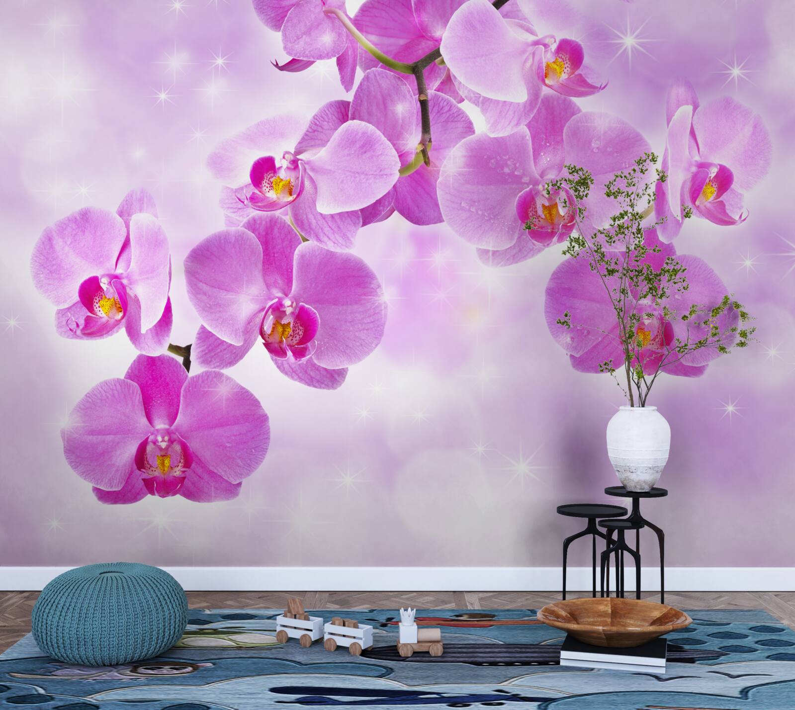 Fototapet orhidee în nuanțe de liliac, decolorată, înclinată
