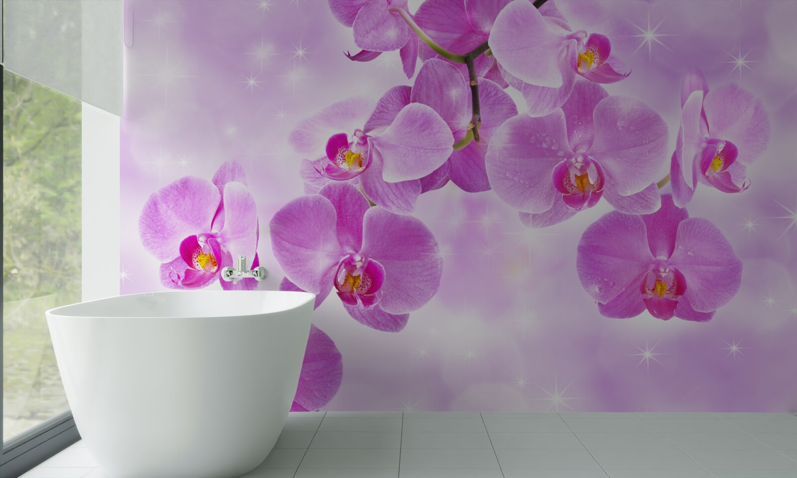 Fototapet orhidee în nuanțe de liliac, decolorată, înclinată