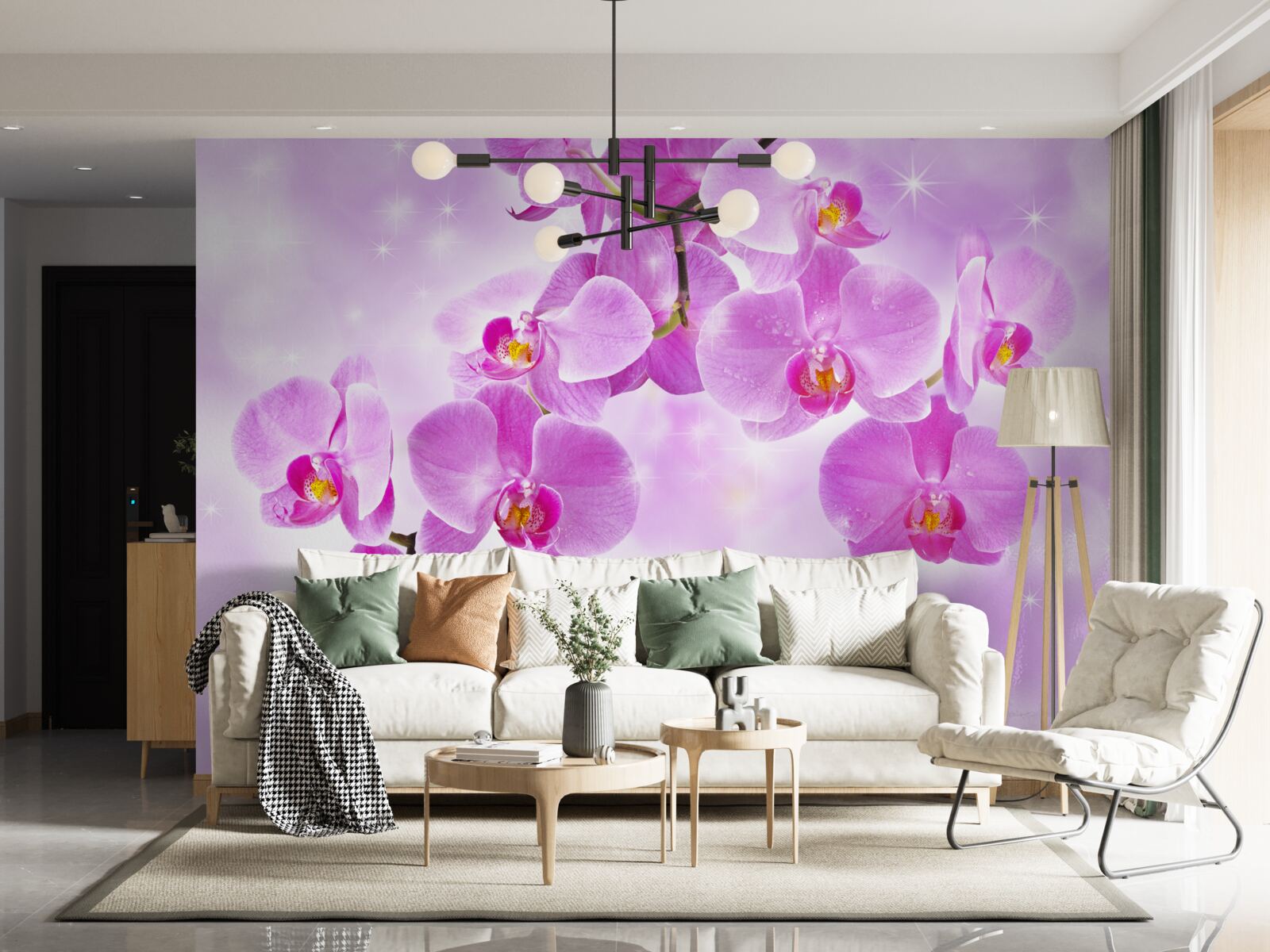 Fototapet orhidee în nuanțe de liliac, decolorată, înclinată