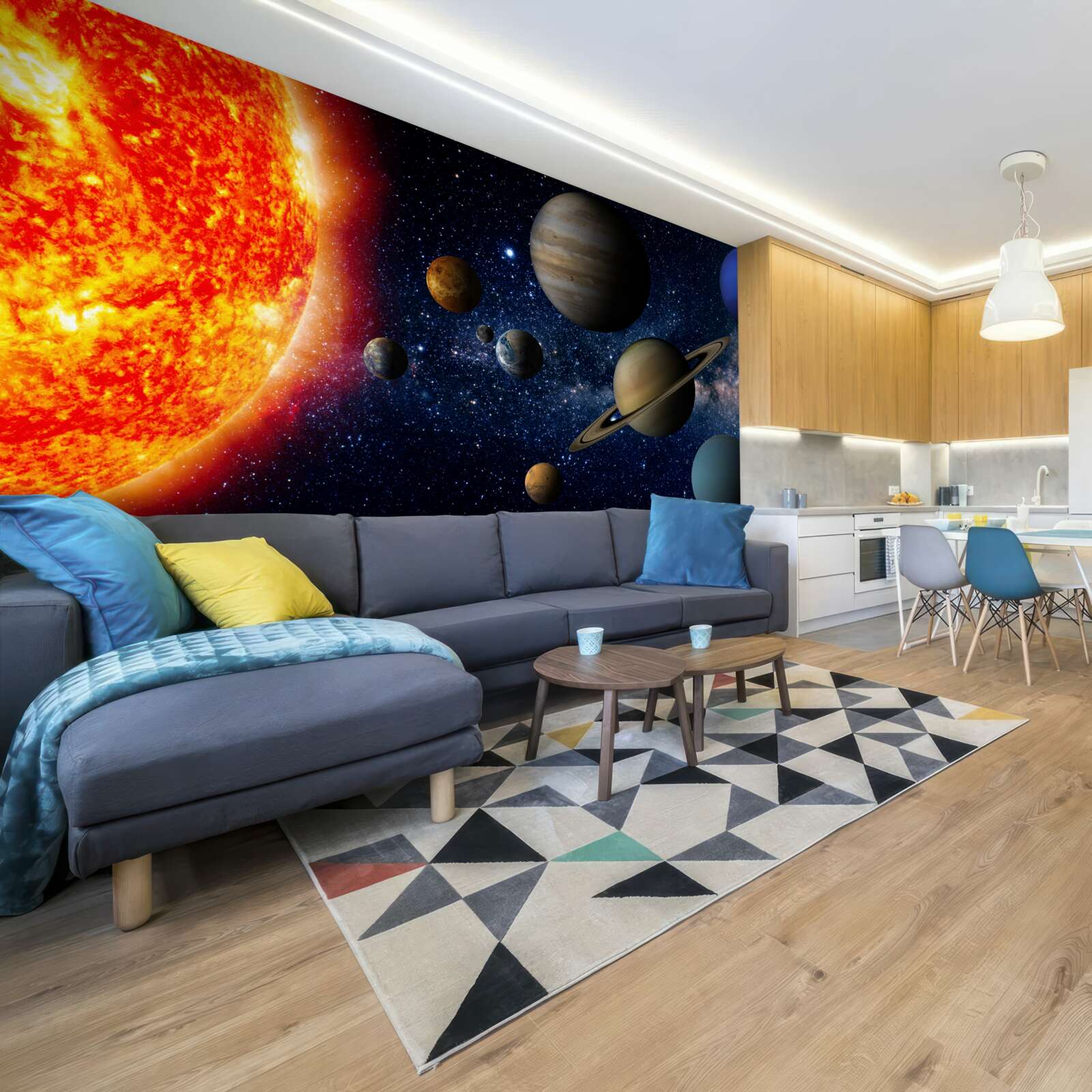 Fototapet planete și soare în univers