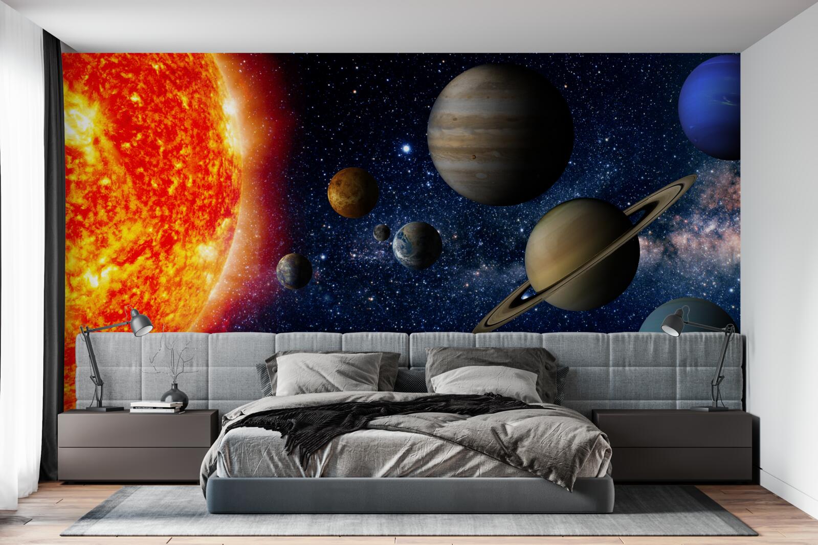 Fototapet planete și soare în univers