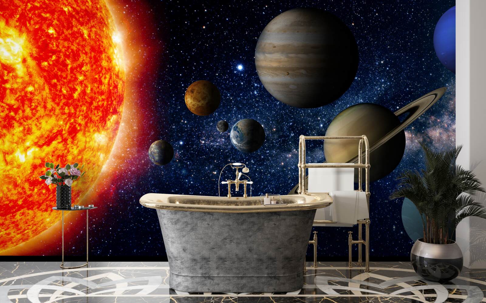 Fototapet planete și soare în univers