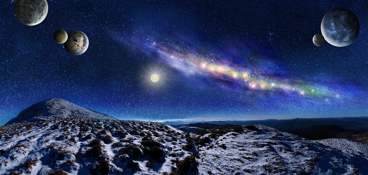 Fototapet spațiu cosmic cu mai multe planete