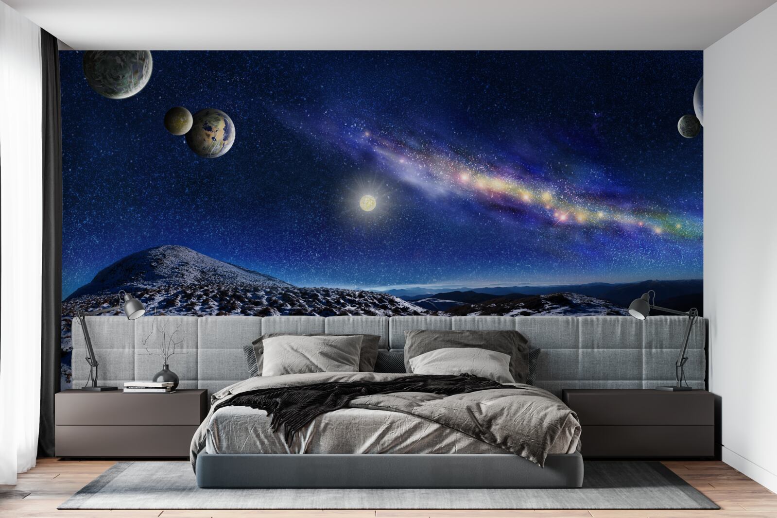 Fototapet spațiu cosmic cu mai multe planete