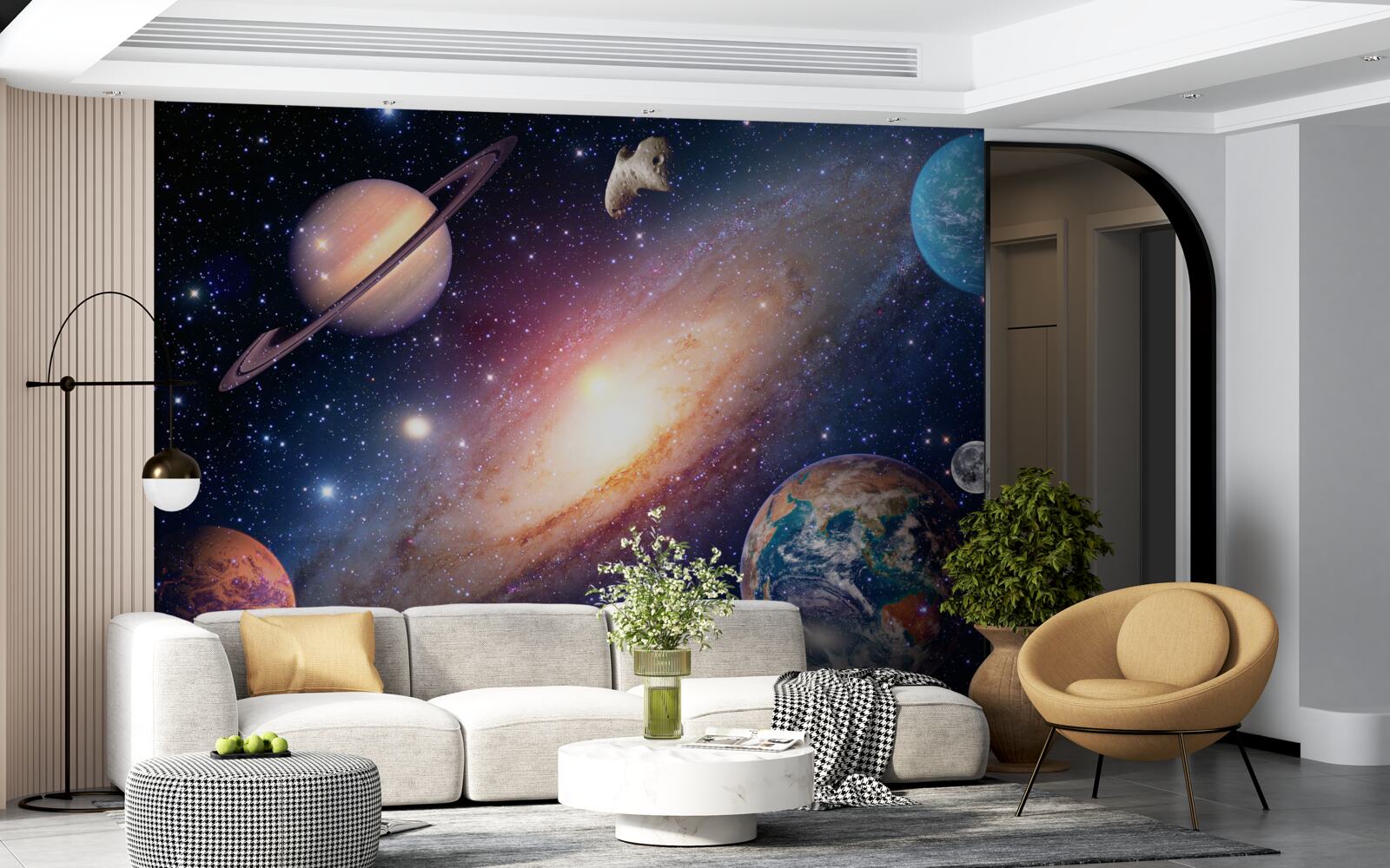 Fototapet planete, inclusiv Pământul, în galaxia noastră