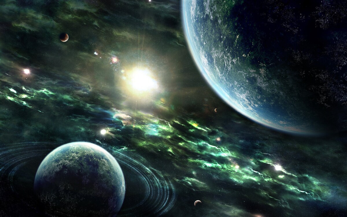 Fototapet Explozie luminoasă în apropierea planetei