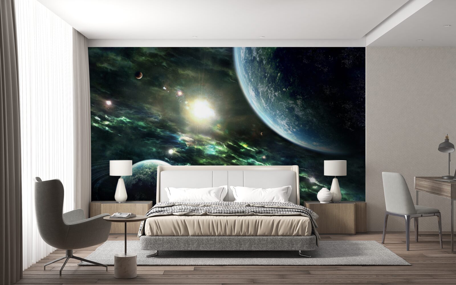 Fototapet Explozie luminoasă în apropierea planetei