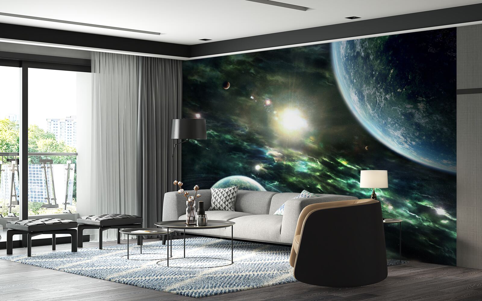 Fototapet Explozie luminoasă în apropierea planetei