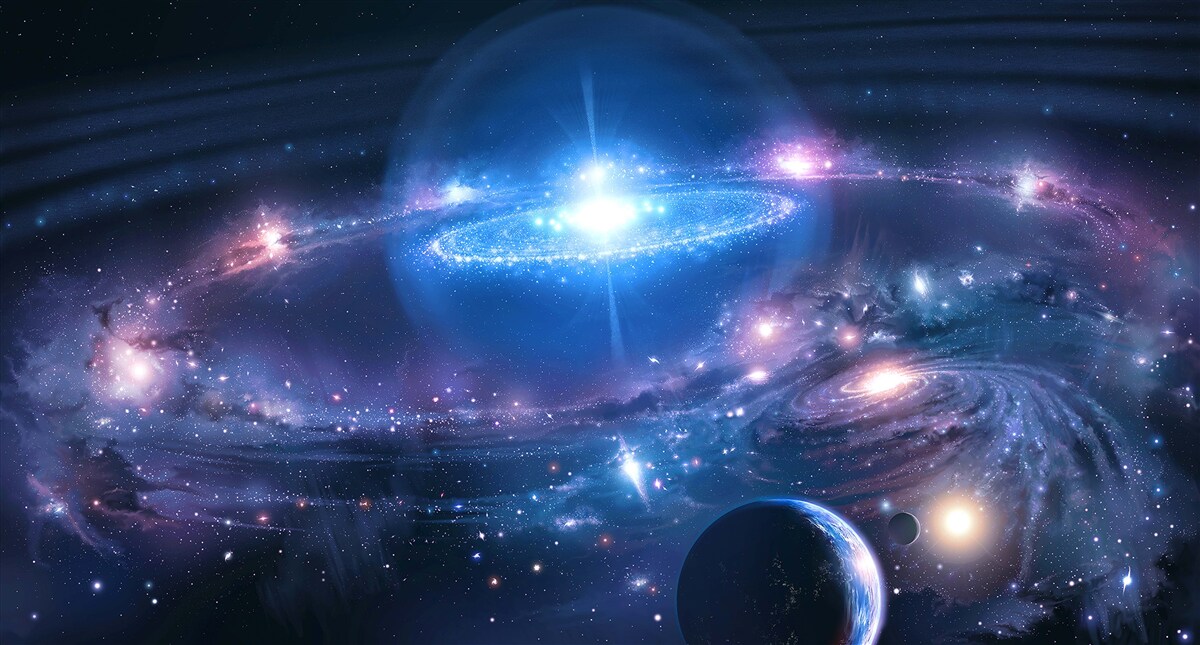 Fototapet poziția galaxiilor în spațiu unele față de altele