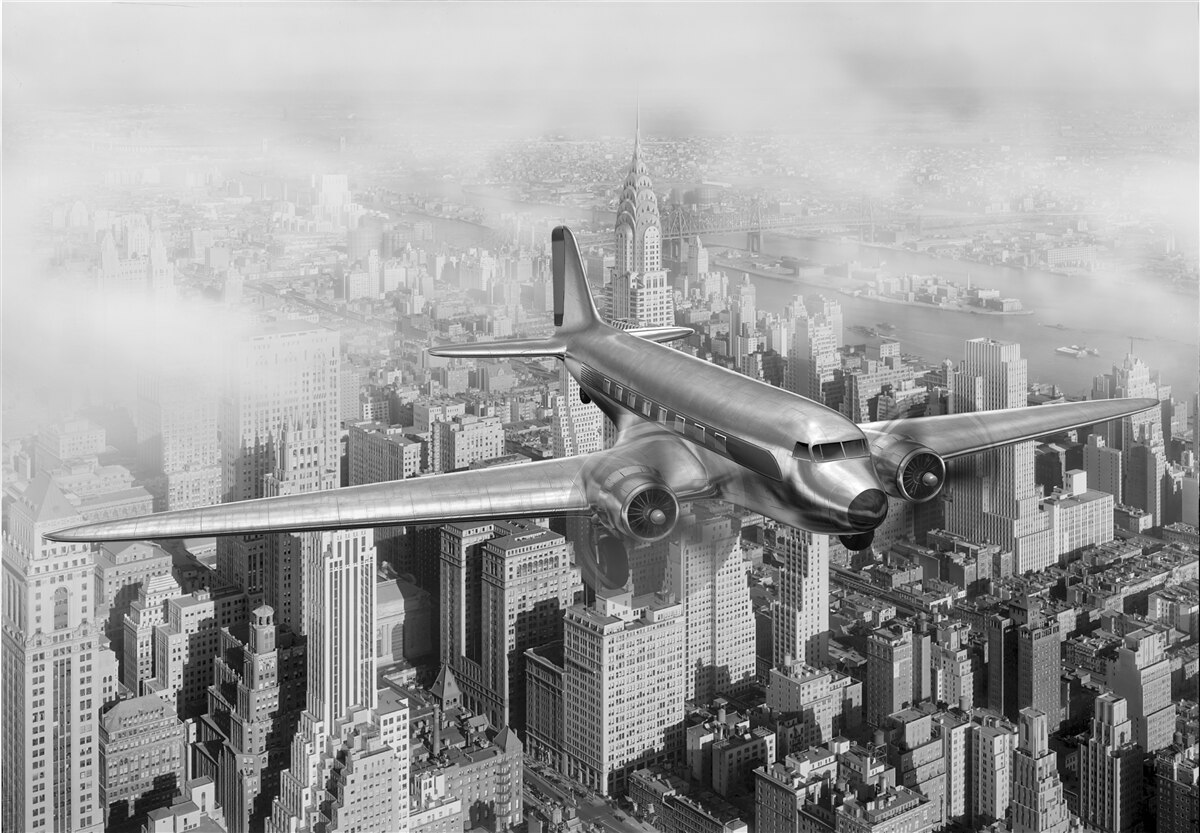 Fototapet călătorii cu avionul deasupra unui oraș uriaș