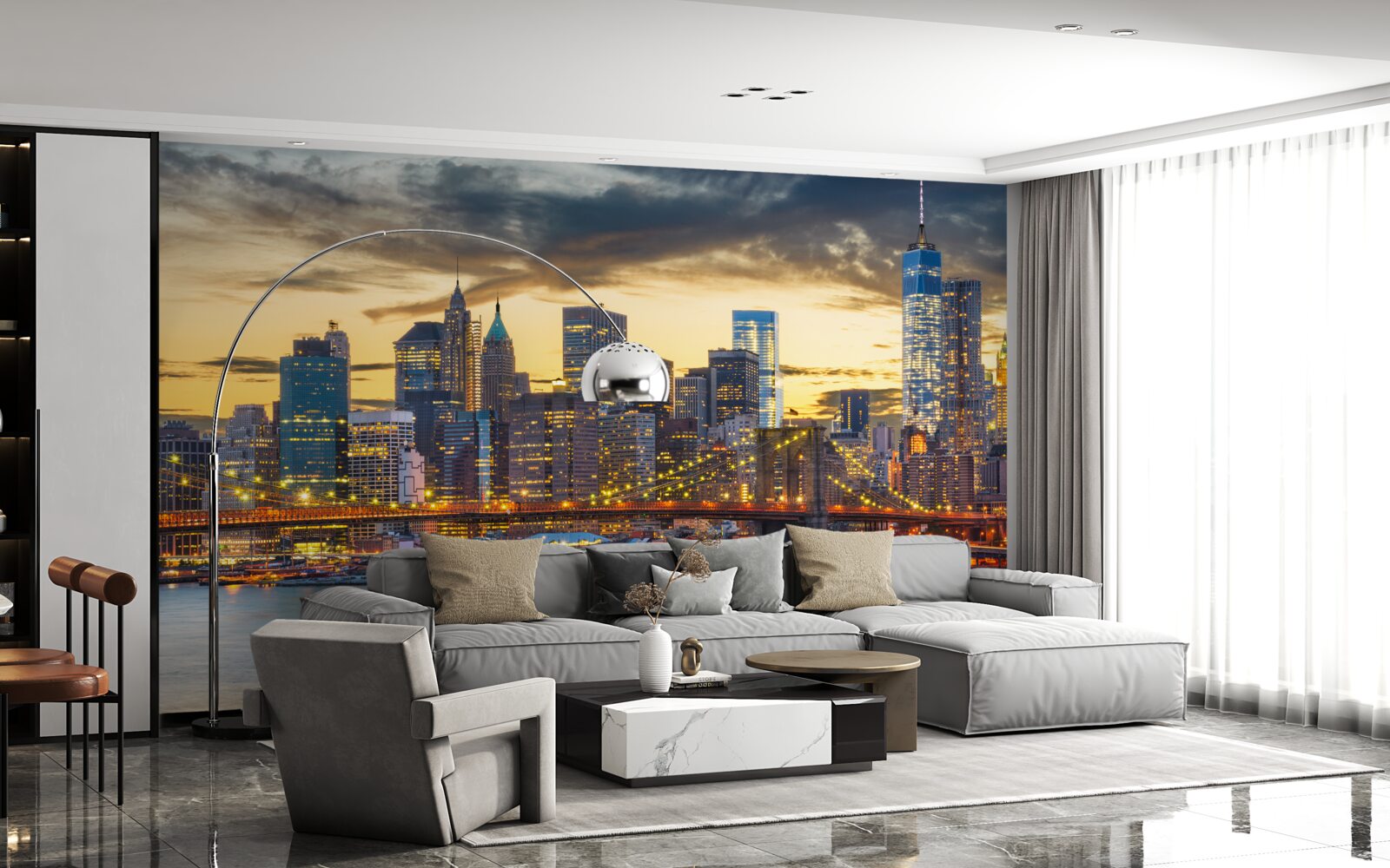 Fototapet linia de orizont a New York-ului noaptea