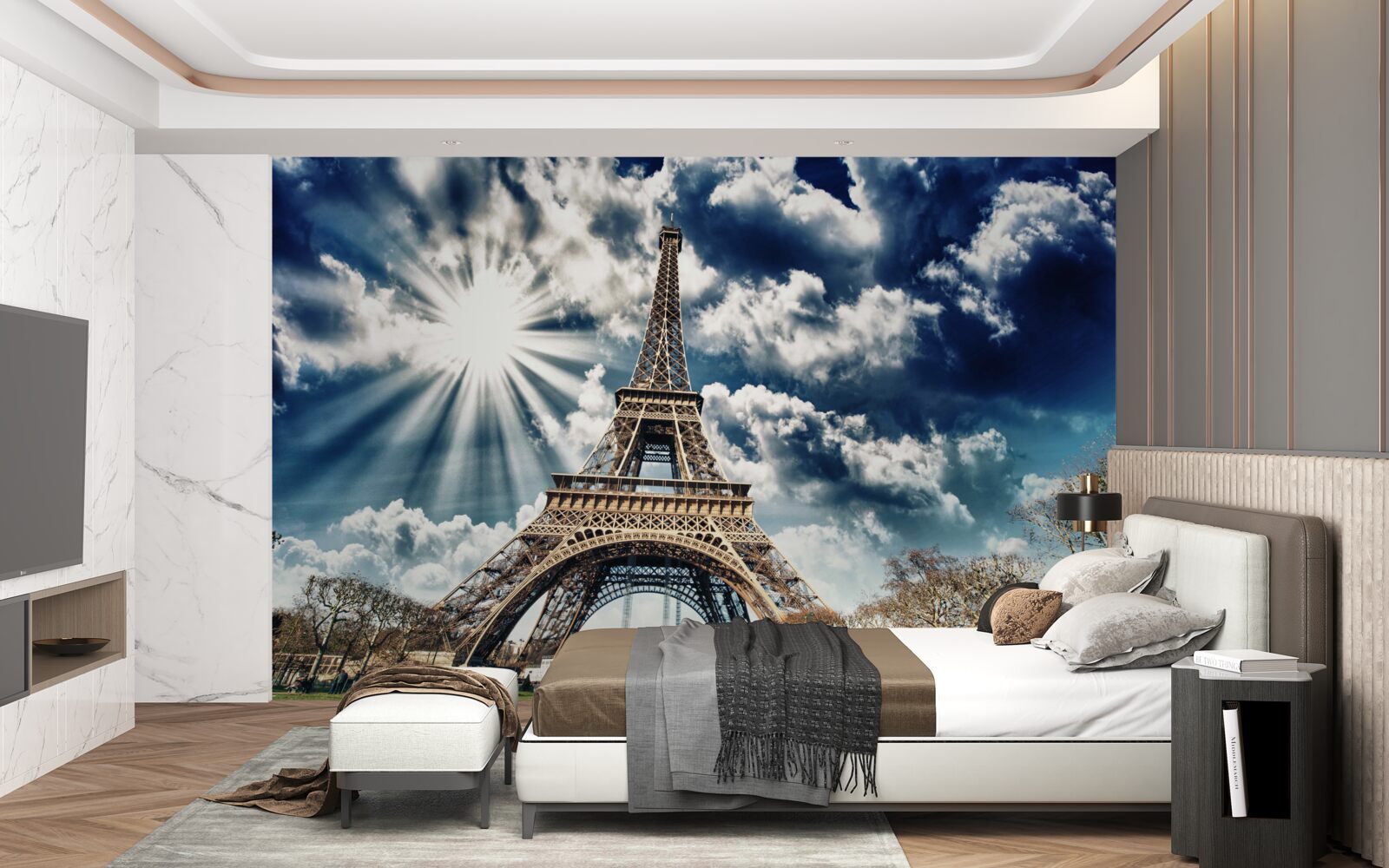 Fototapet soare deasupra turnului eiffel