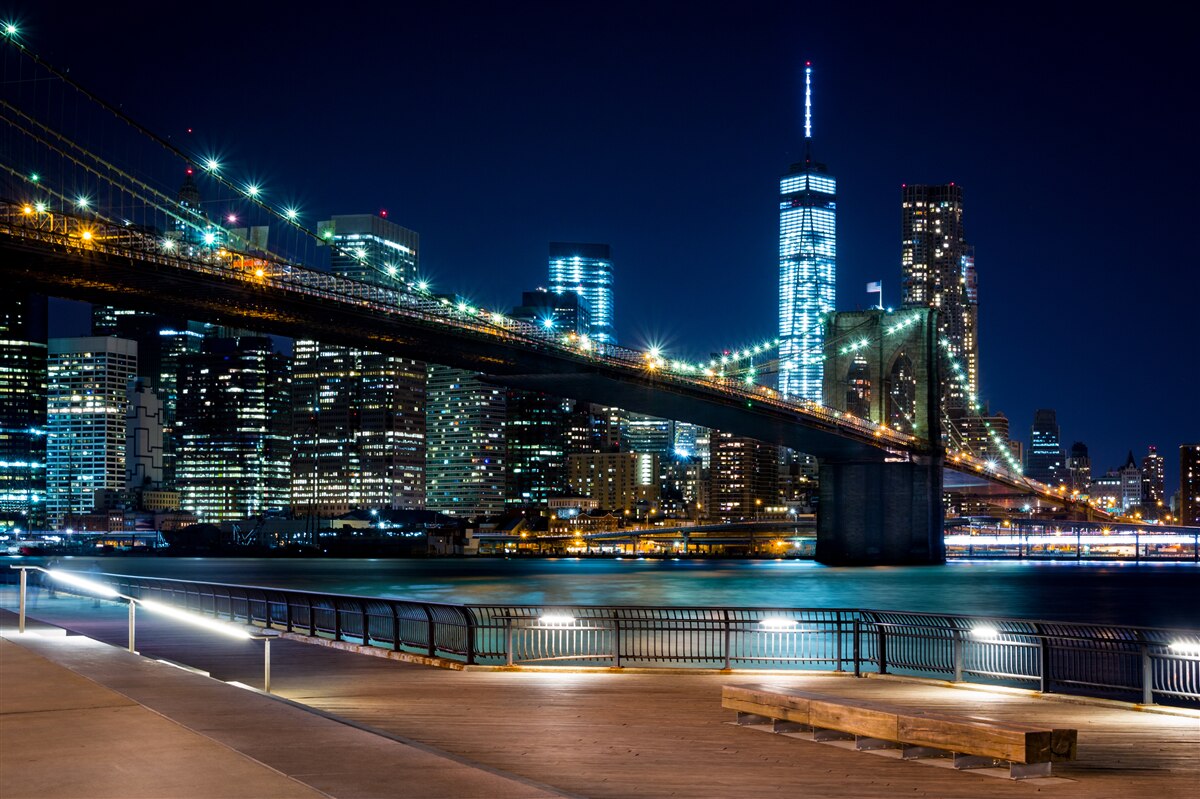 Fototapet zonele de legătură ale podului new york noaptea