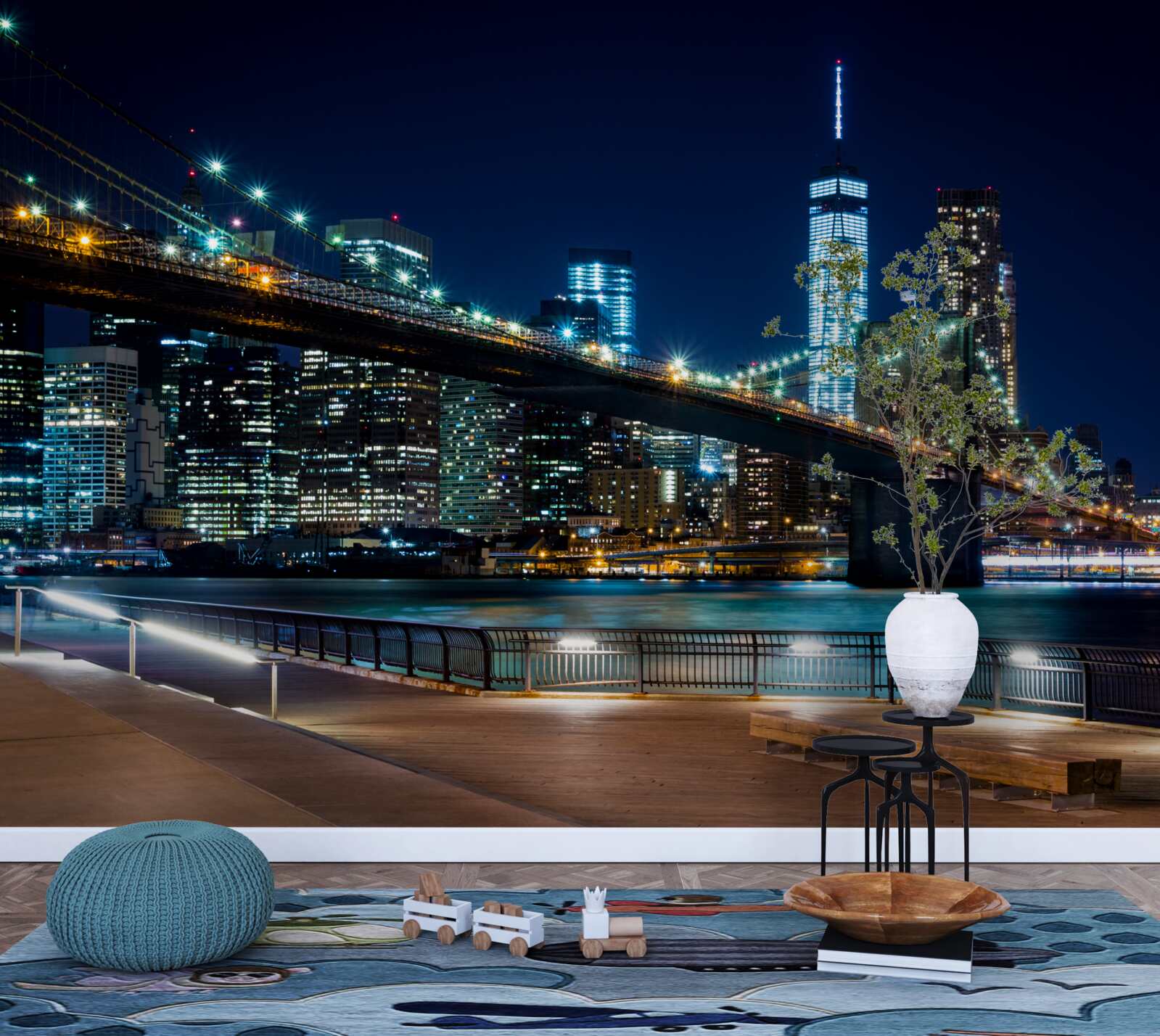 Fototapet zonele de legătură ale podului new york noaptea