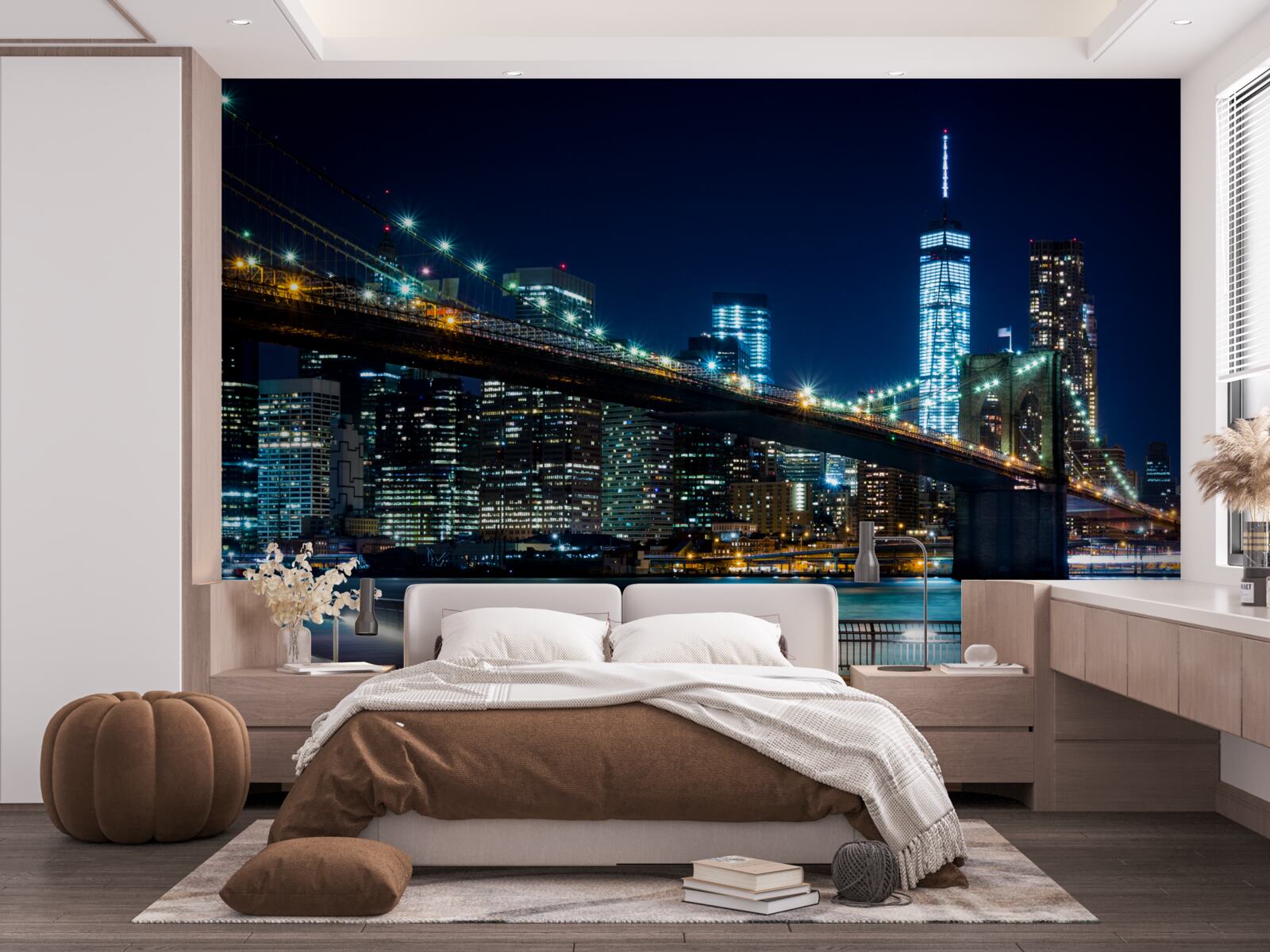 Fototapet zonele de legătură ale podului new york noaptea