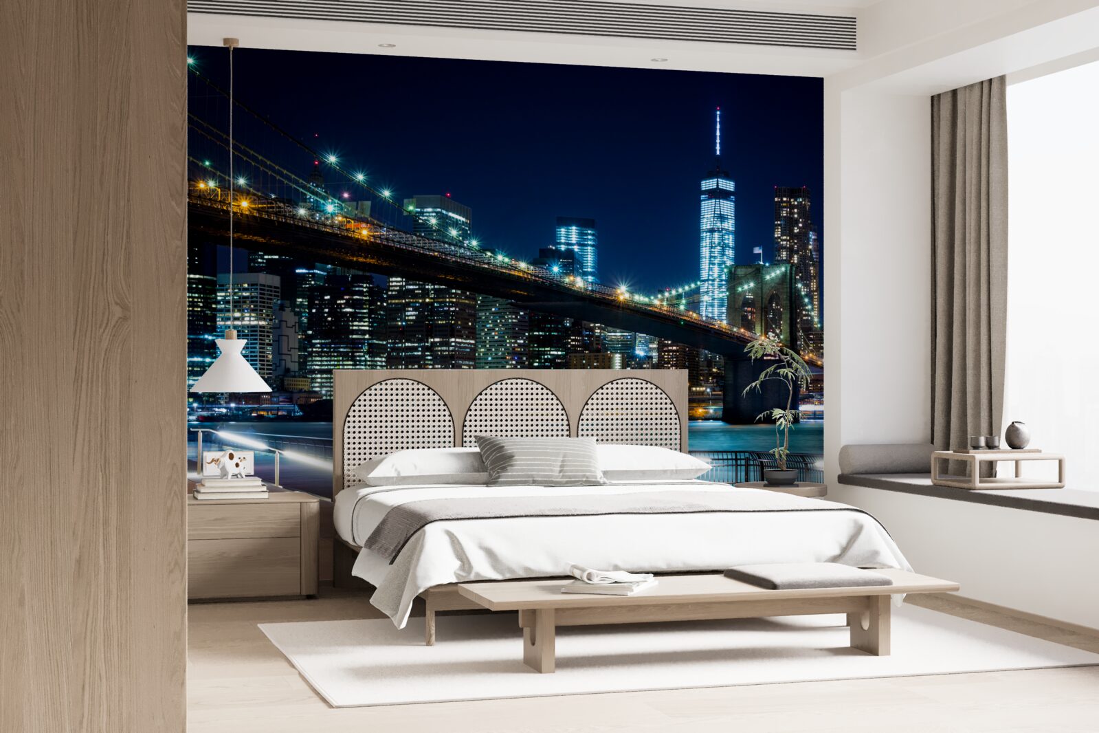Fototapet zonele de legătură ale podului new york noaptea