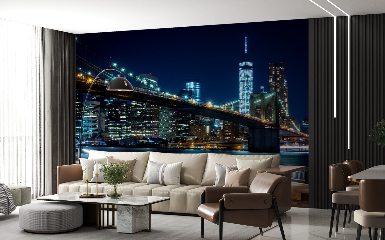 Fototapet zonele de legătură ale podului new york noaptea