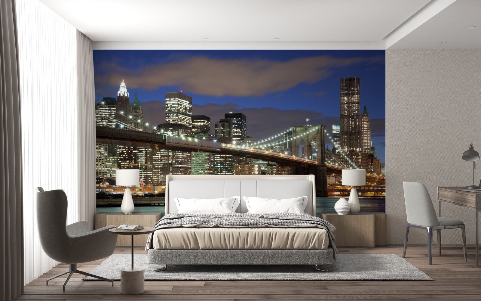 Fototapet podul brooklyn este scăldat în lumină