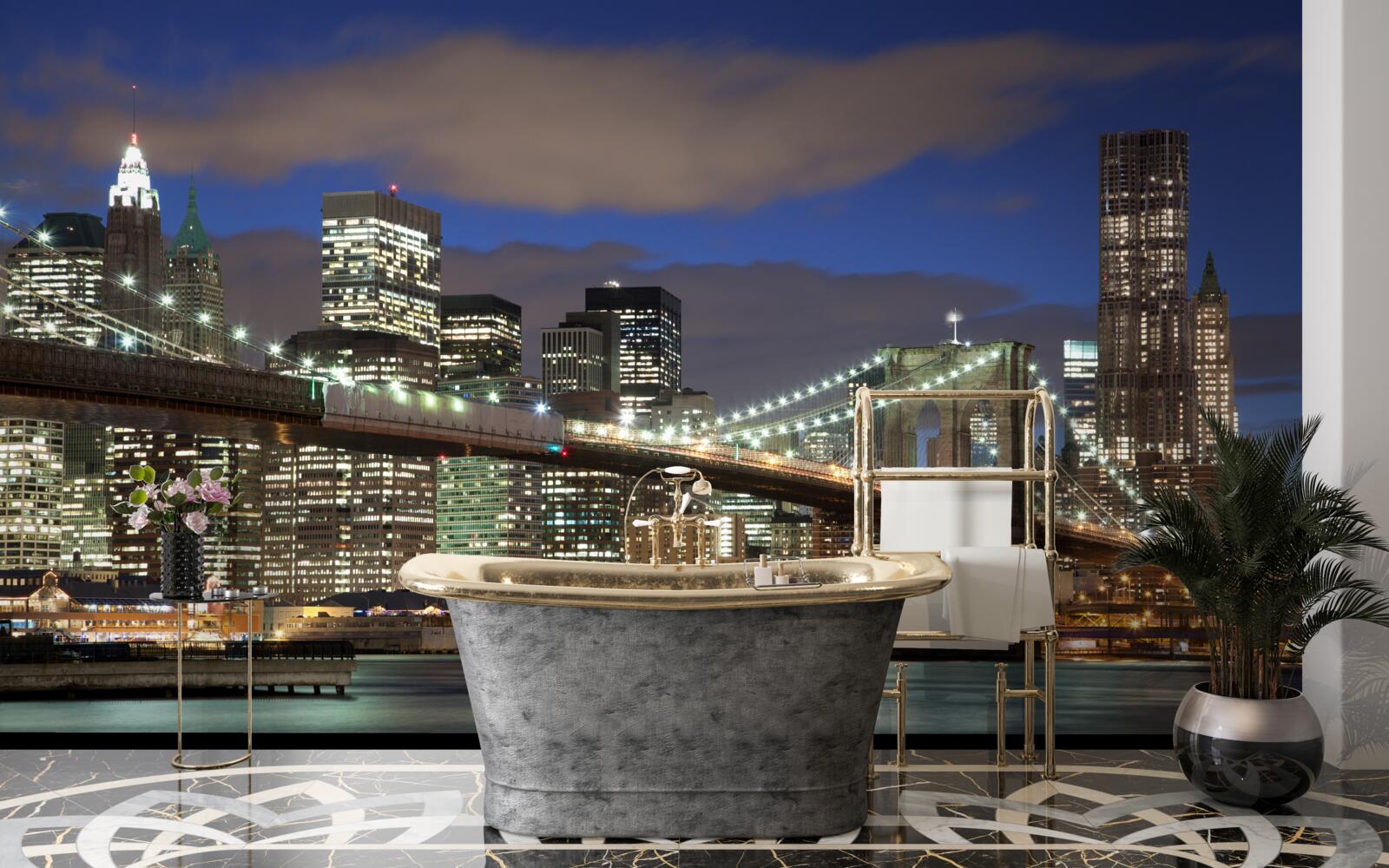 Fototapet podul brooklyn este scăldat în lumină