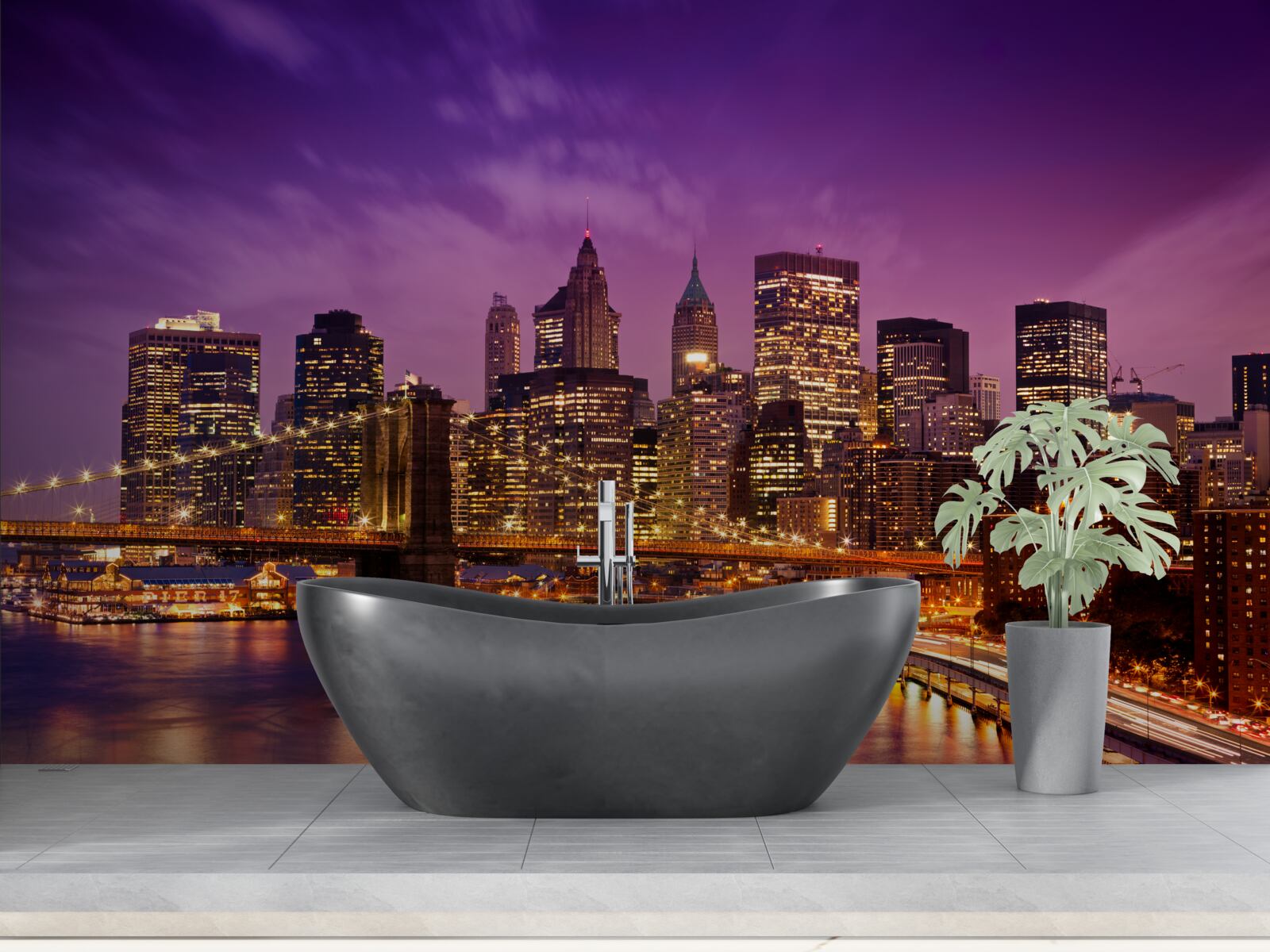 Fototapet linia de orizont a New York-ului noaptea
