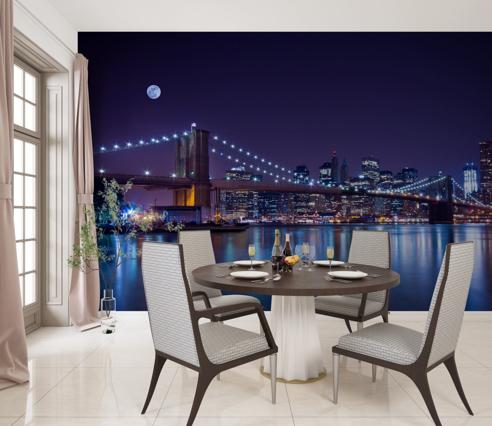 Fototapet frumusețea nocturnă a podului Brooklyn