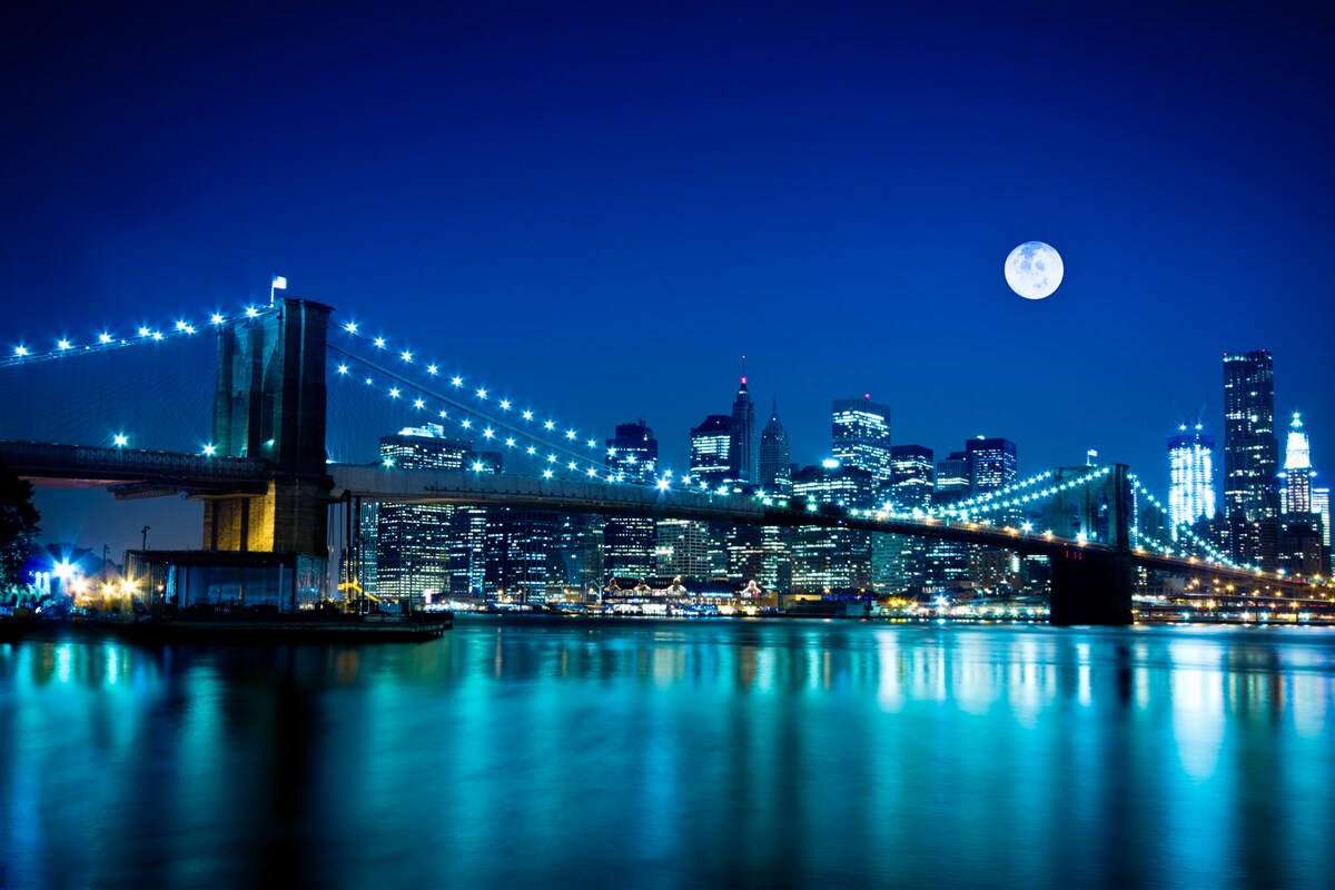 Fototapet podul brooklyn iluminat pe timp de noapte